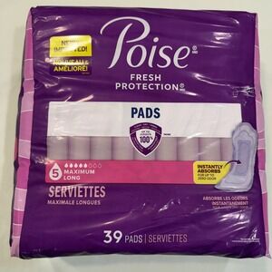 Poise Incontinence Pads for Women,5 Drop Maximum Absorbency,Long Length,39 Count